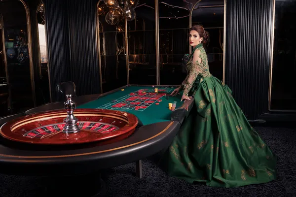 A glamorous woman holding casino chips in a neon-lit environment, representing the premium online casino atmosphere of ZEUS75.