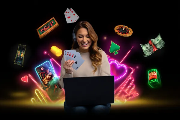 A glowing roulette wheel with cascading chips, symbolizing the engaging live and instant-win games available on ZEUS75.